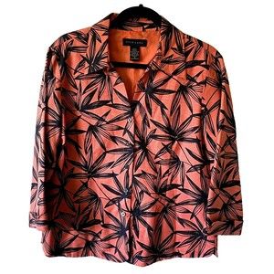 Silk‎ Land Women Orange Black Leaf Beaded Embellished Cuff Jacket Size XL SILK